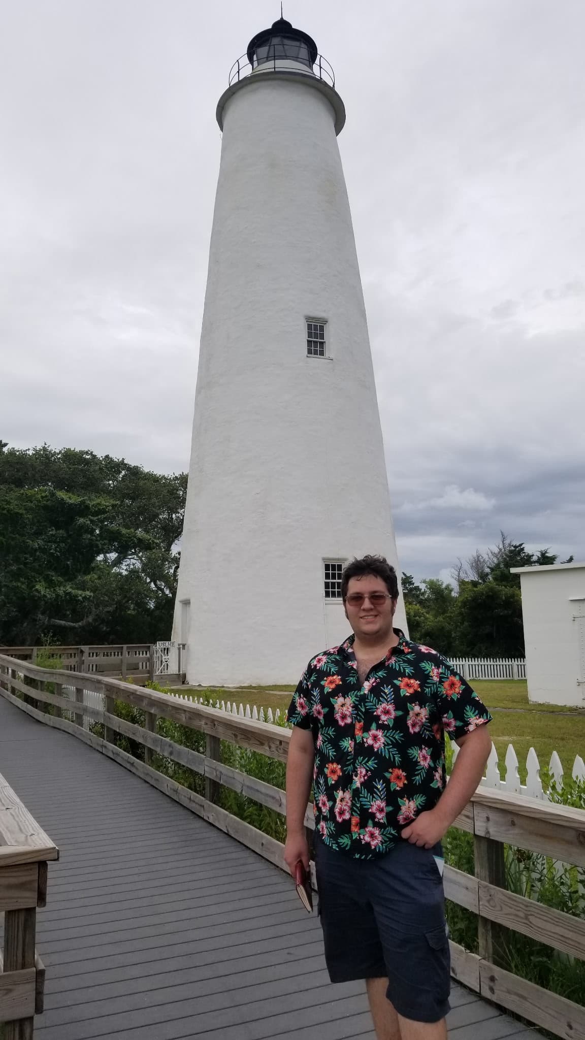 David at a lighthouse in one of his Hawaiian shirts