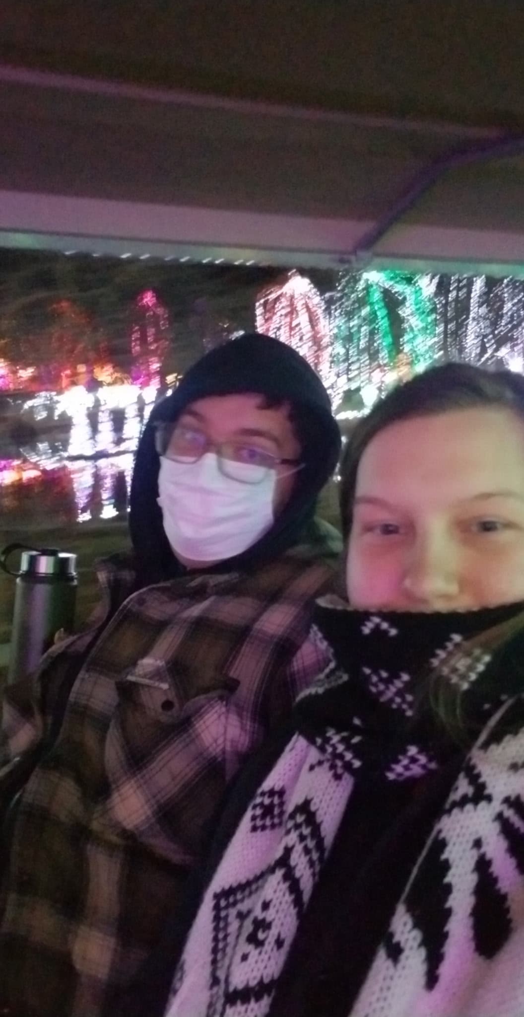 David and Jennifer at a holiday lights display