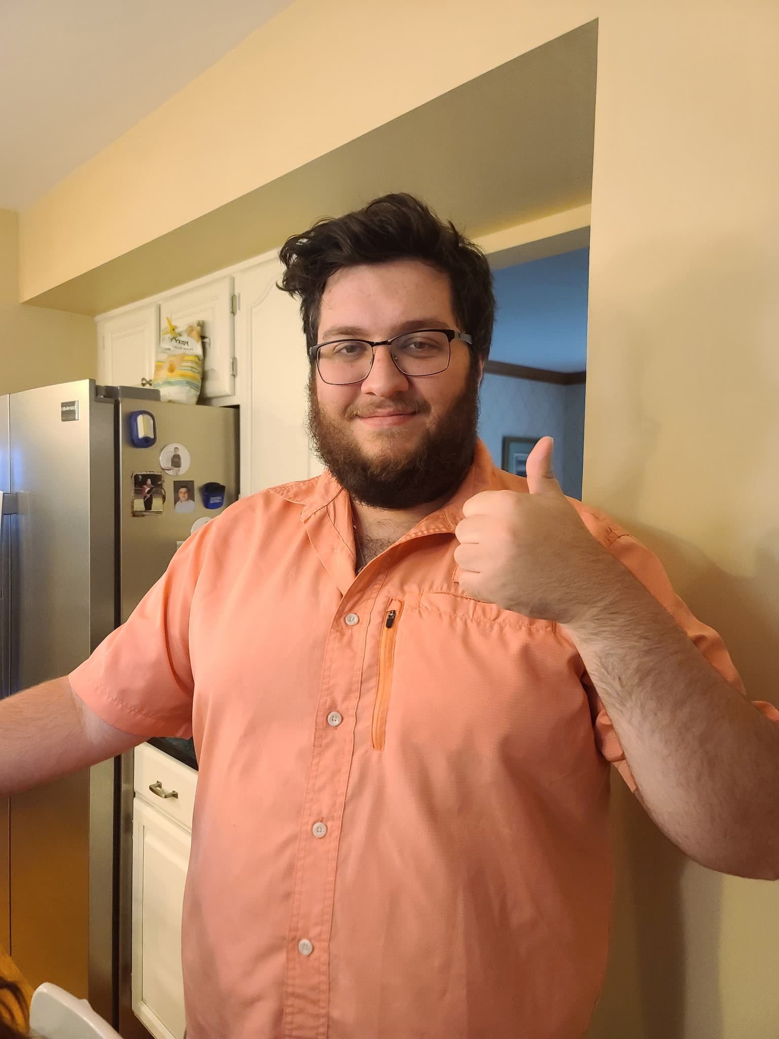 David at home, always ready with a thumbs up