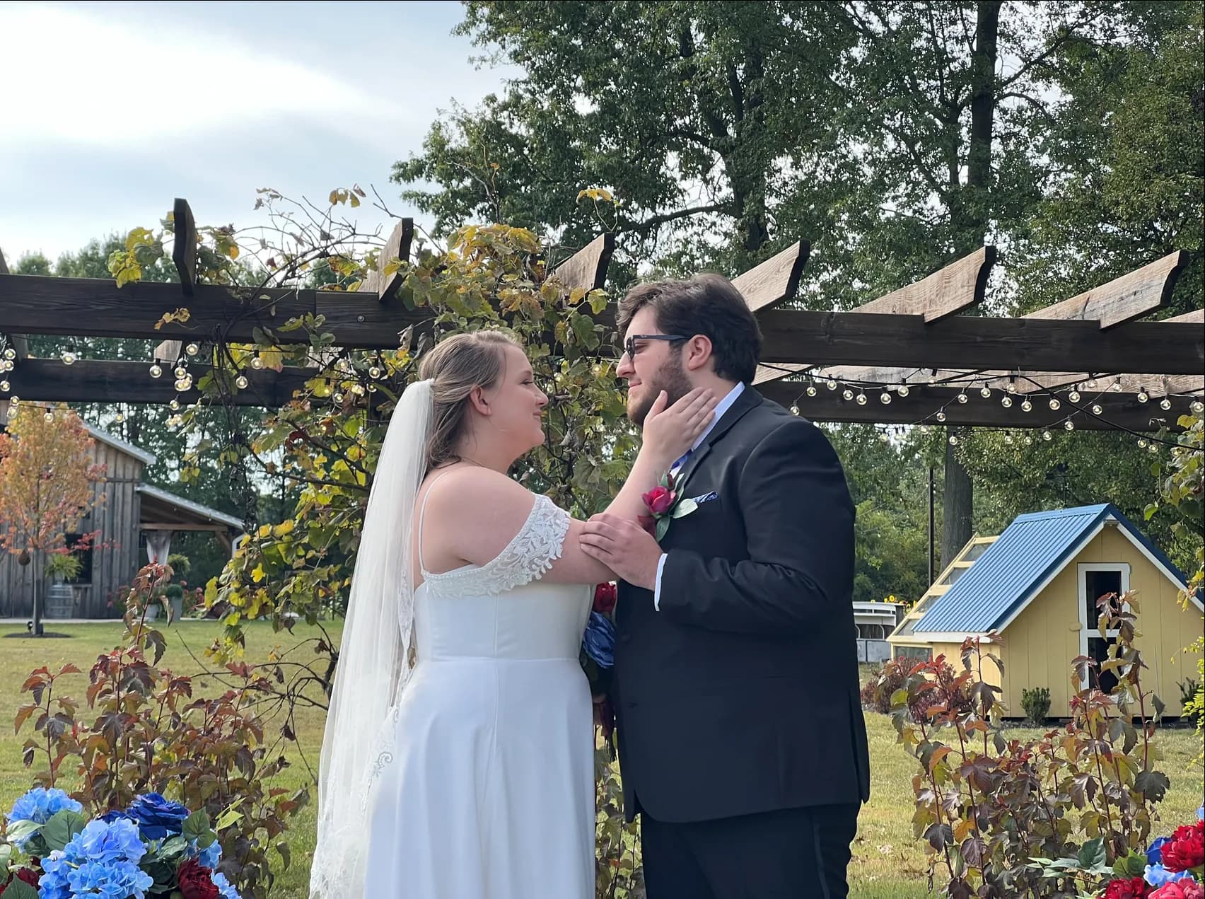 David and Jennifer sharing a tender moment at their wedding